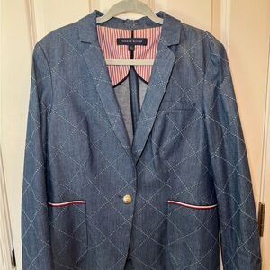 Tommy Hilfiger Quilted Blue Blazer with Red Accents